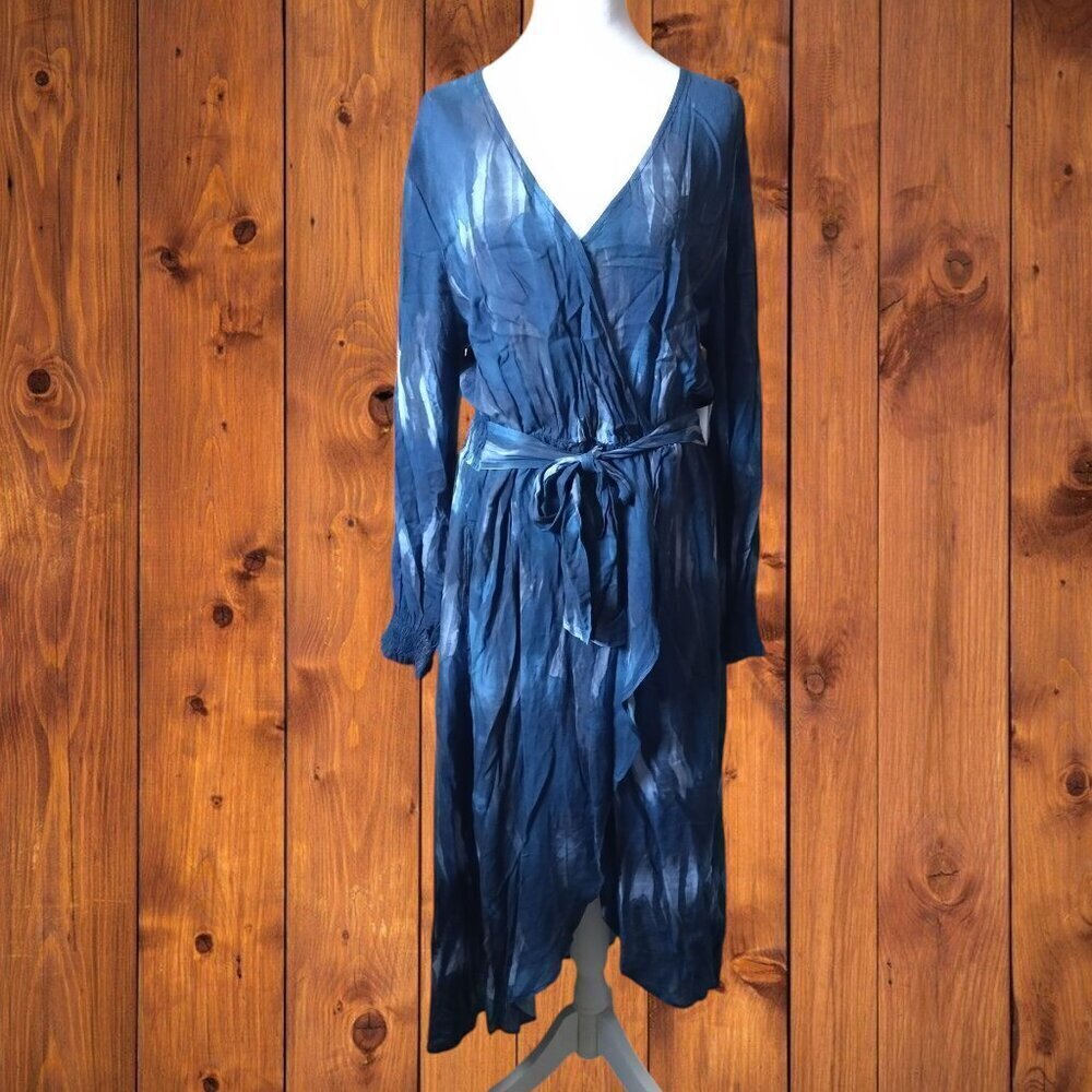 ANTHROPOLOGIE Cloth & Stone Women's XL Tie Dye Long Sleeve Faux Wrap Dress READ